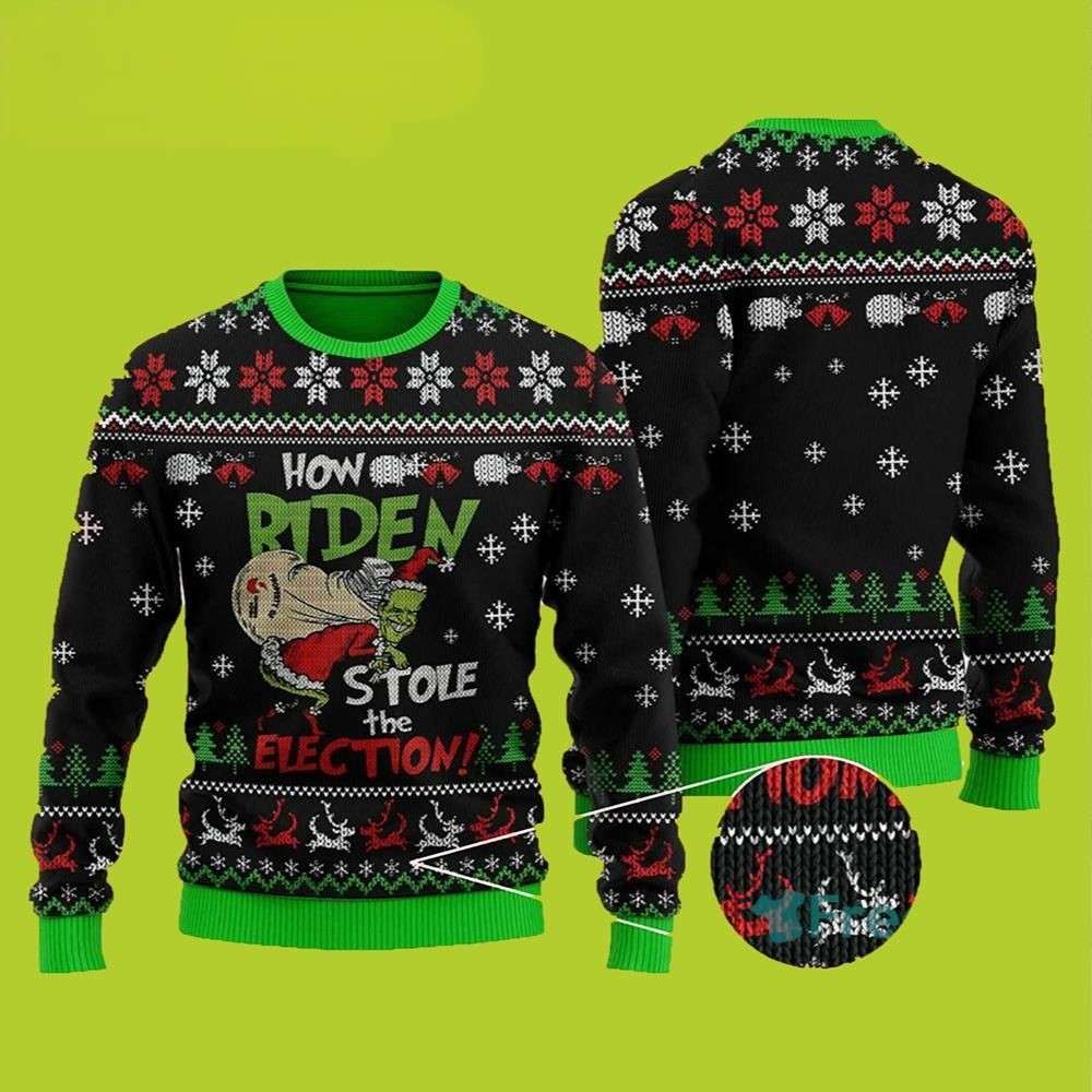 How Riden Grinch Stole The Election Funny Xmas Sweaters Grinch Ugly Sweater 1