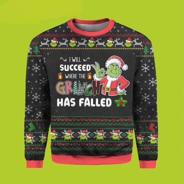 I Will Succeed Where The Grinch Has Falled Funny Xmas Sweaters, Grinch Ugly Sweater