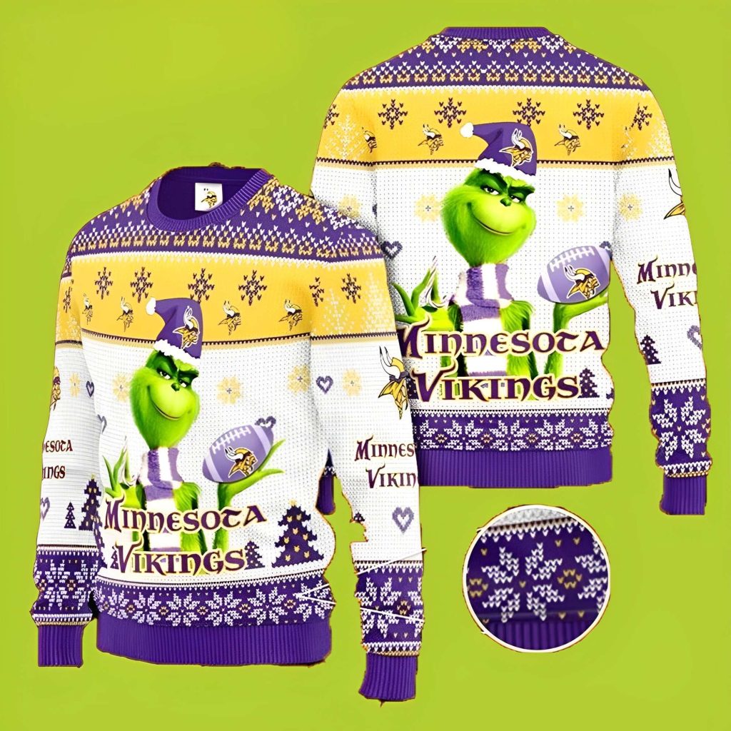 Minnesota NFL Cute Grinch Funny Xmas Sweaters Grinch Ugly Sweater 1