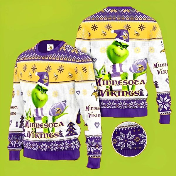 Minnesota NFL Cute Grinch Funny Xmas Sweaters, Grinch Ugly Sweater
