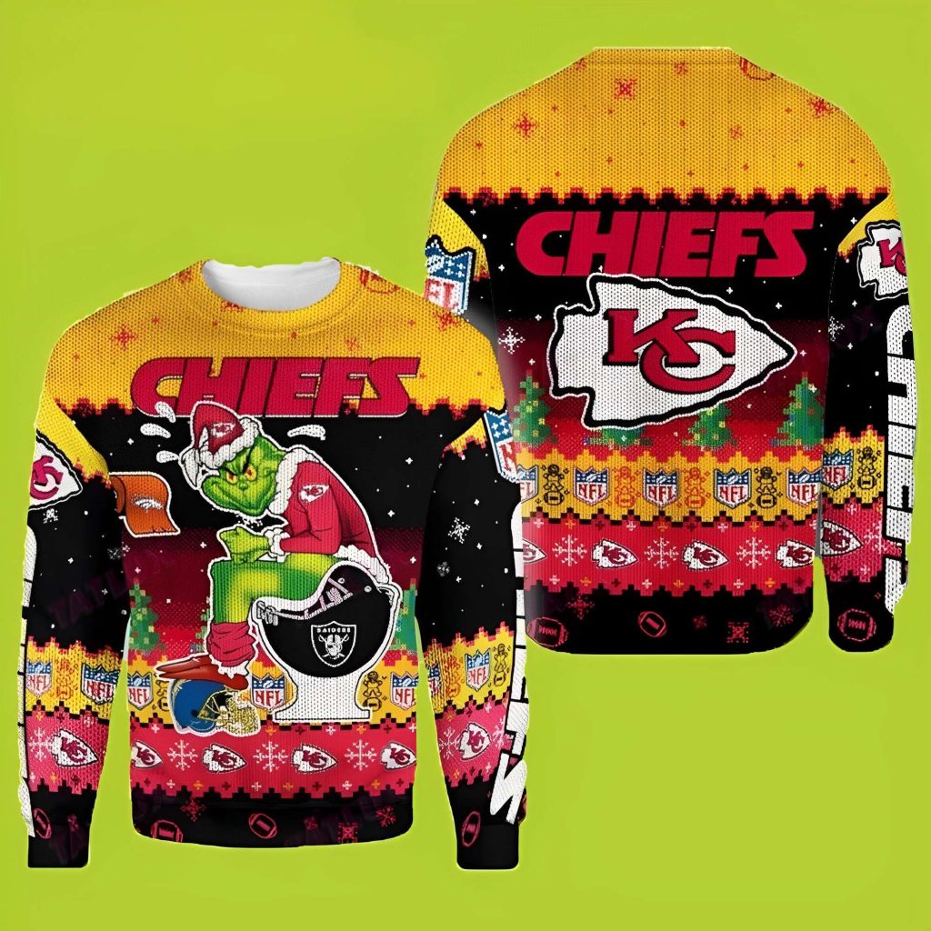 NFL KC Chiefs American Football Grinch Funny Xmas Sweaters Grinch Ugly Sweater 1