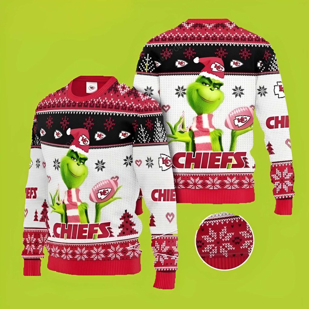 NFL Kansas City Chiefs Football Team Grinch Funny Xmas Sweaters Grinch Ugly Sweater 1