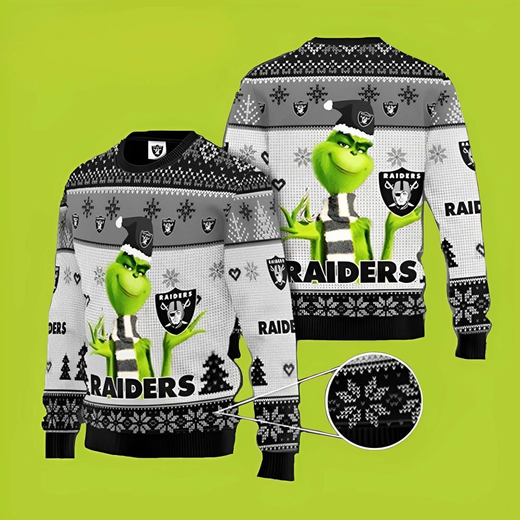NFL Las Vegas Raiders Grinch Funny Xmas Sweaters Grinch Ugly Sweater 1
