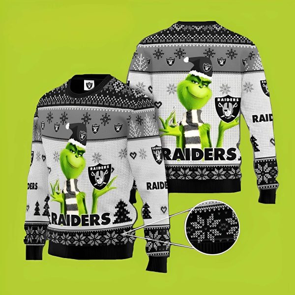 NFL Las Vegas Raiders Grinch Funny Xmas Sweaters, Grinch Ugly Sweater