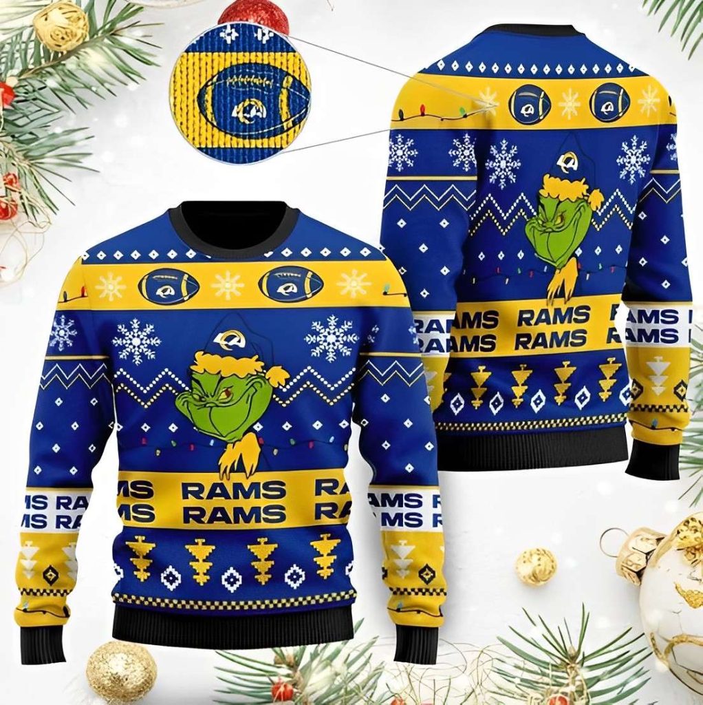 NFL Los Angeles Rams Grinch Funny Xmas Sweaters Grinch Ugly Sweater 1