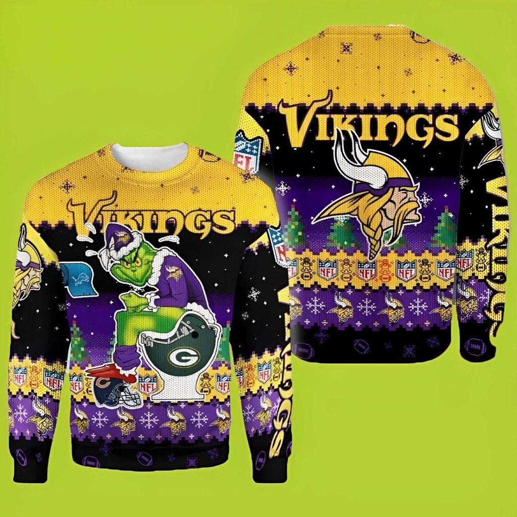 NFL Minnesota Vikings Grinch Funny Xmas Sweaters Grinch Ugly Sweater 1