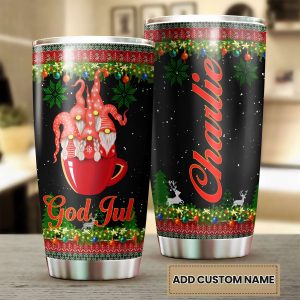 Personalized Christmas Trees God Jul Gnomes Stainless Steel Tumbler 1 1