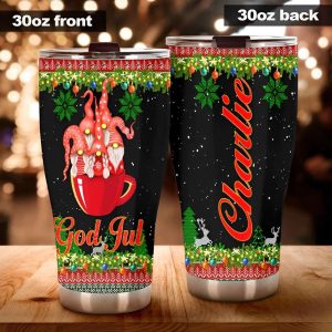 Personalized Christmas Trees God Jul Gnomes Stainless Steel Tumbler 3 1