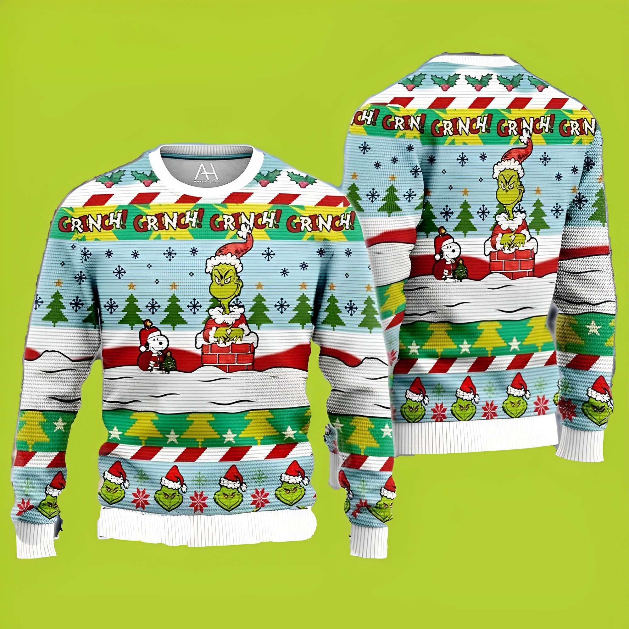Santa Grinch And Snoopy Dog Funny Xmas Sweaters, Grinch Ugly Sweater