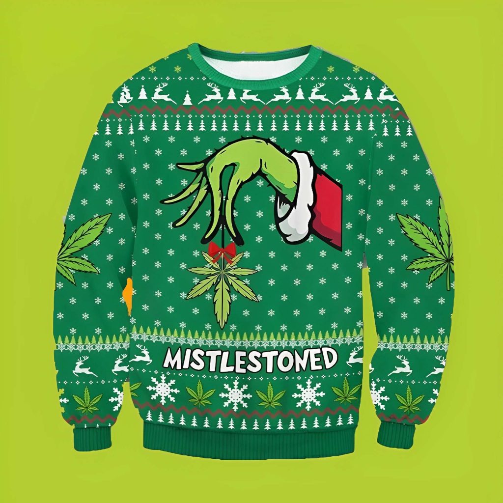 The Grinch's Fingers Mistlestoned Funny Xmas Sweaters, Grinch Ugly Sweater