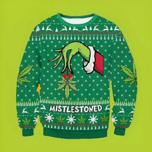 The Grinch’s Fingers Mistlestoned Funny Xmas Sweaters, Grinch Ugly Sweater