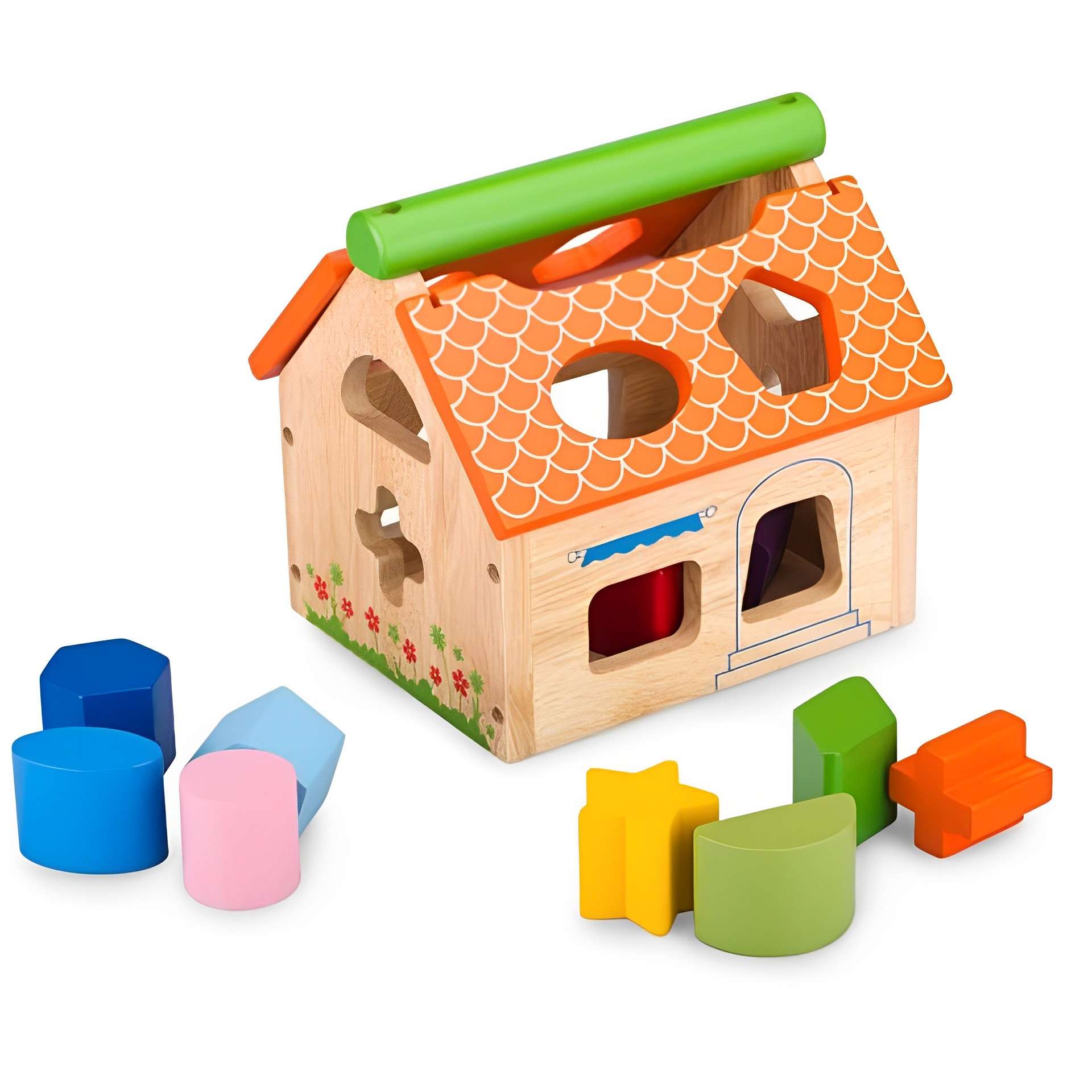 Wooden Building Block Puzzle Toy Wisdom House Educational Toys For 2 Year Olds, Montessori Wooden Toys
