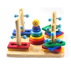 Wooden Five Column Shape Matching Geometric Building Block Set Educational Toys For 3 Year Olds