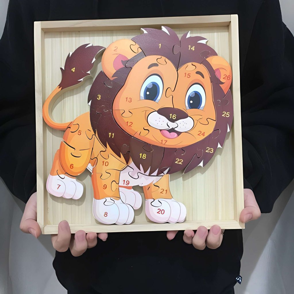 Wooden Jigsaw Puzzle Cute Lion Educational Toys For 2 Year Olds Montessori Wooden Toys 1