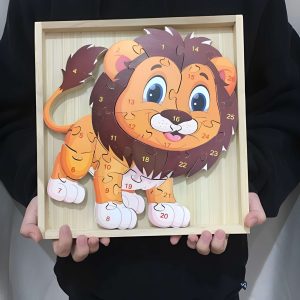 Wooden Jigsaw Puzzle Cute Lion Educational Toys For 2 Year Olds, Montessori Wooden Toys