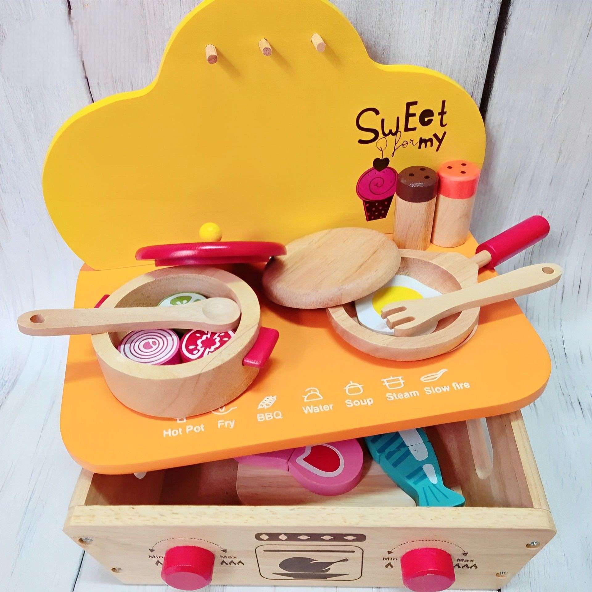 Wooden Play Kitchen Accessories Cooking Set Educational Toys For 3 Year Olds, Montessori Wooden Toys