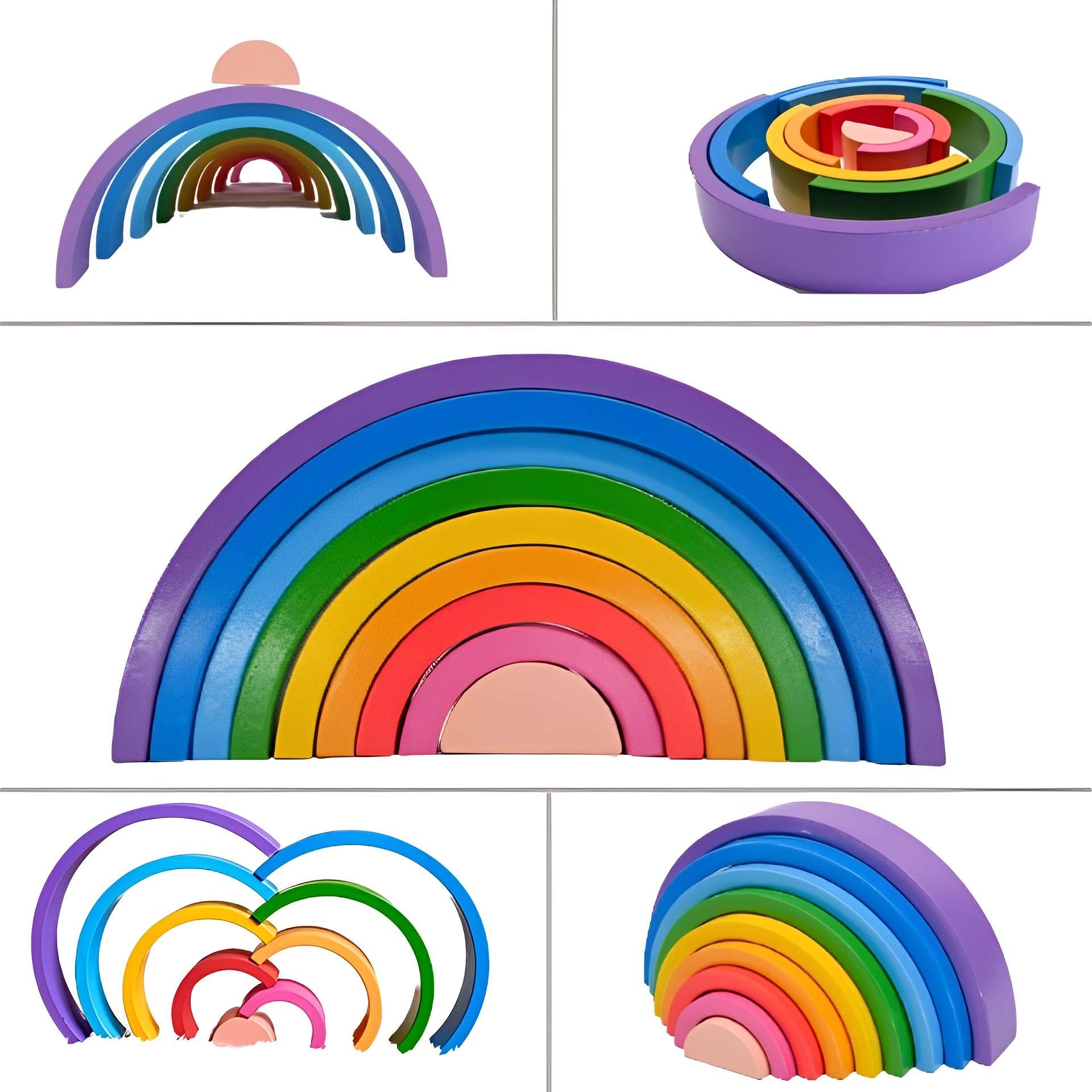 Wooden Stacking Rainbow Tunnel Educational Toys For 2 Year Olds, Montessori Toys For 2 Year Olds