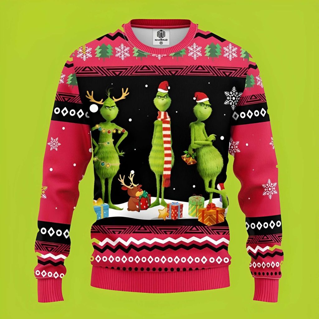 Xmas Grinch Cute Face Funny Xmas Sweaters Grinch Ugly Sweater 1