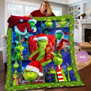 Grinch Funny Face And Max Christmas Blanket, Grinch Blanket
