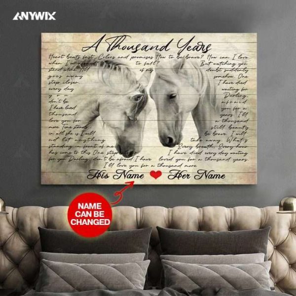 Personalized A Thousand Years With Beautiful White Horse Art Couples Canvas