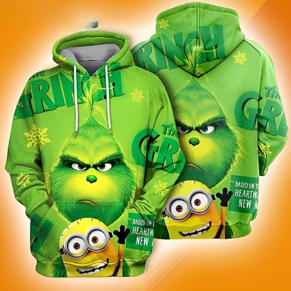 Happy Minioon And Angry Grinch Funny Christmas Hoodies, The Grinch Hoodie