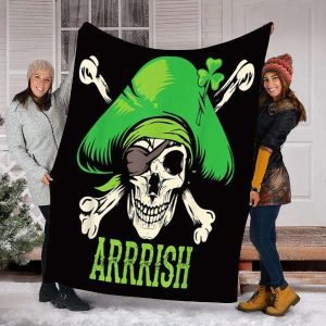 Arrrish Skull Shamrock Irish Blanket, St Patrick's Day Blanket