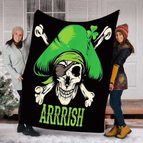 Arrrish Skull Shamrock Irish Blanket, St Patrick’s Day Blanket