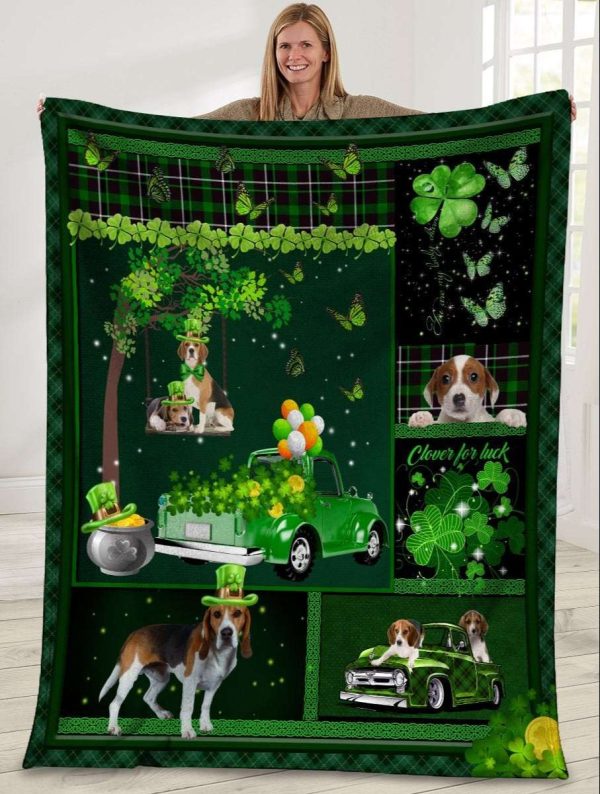 Beagle Dog Irish Shamrock Blanket, St Patrick’s Day Blanket Gift For Dog Lovers