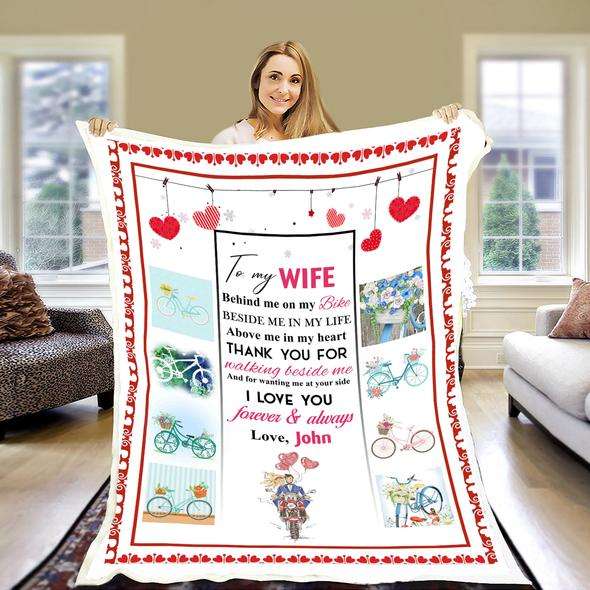 Behind Me On My Bike To My Wife Blanket, Personalized Gift For Wife