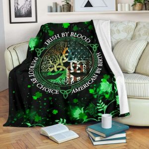 Celtic Tree Of Life Irish By Blood American By Birth Fleecy Blanket 1