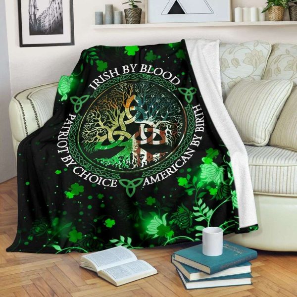 Celtic Tree Of Life Irish By Blood American By Birth Fleecy Blanket,