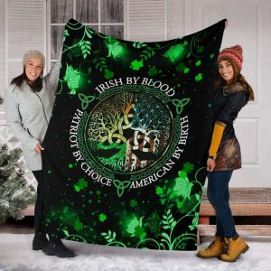 Celtic Tree Of Life Irish By Blood American By Birth Fleecy Blanket 3