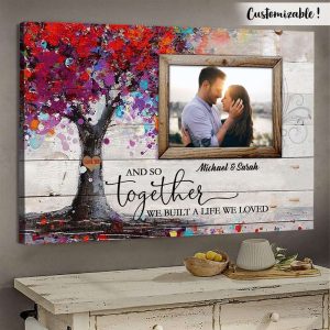 Color Tree Love You And Together Built A Life Couples Canvas, Personalized Couple Gifts