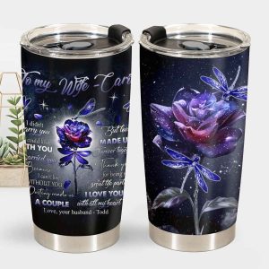 Dragonfly Flower Forever Together To My Wife Tumbler, Personalized Gift For Wife