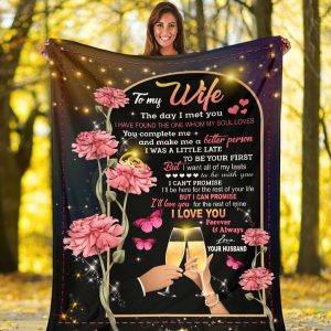 Flower Butterfly The Day I Met You To My Wife Blanket, Personalized Gift For Wife