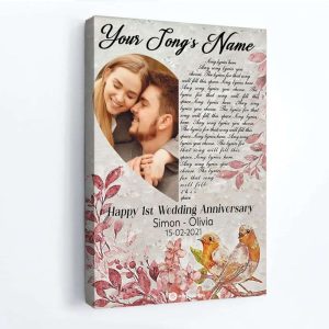 Heart Bird Song Lyrics Couples Canvas, Custom Couple Gifts