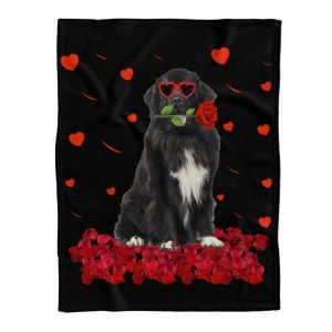 Newfoundland Heart Rose Couples Blanket, Dog Lovers Gift Blanket
