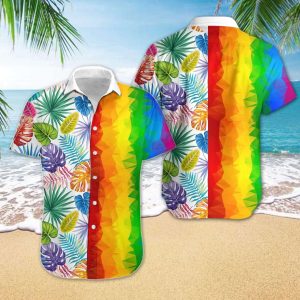 Polygonal Rainbow Tropical Leaves LGBT Hawaiian Shirt – LGBT Gifts