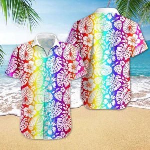 Rainbow Color Tropical Floral LGBT Hawaiian Shirt – LGBT Gifts