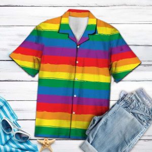 Rainbow Multicolor Striped Aloha LGBT Hawaiian Shirt – LGBT Gifts