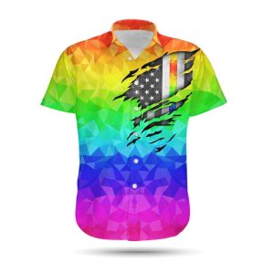 Rainbow Polygonal American Flag Inside LGBT Hawaiian Shirt – LGBT Gifts