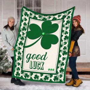 Shamrock Good Luck White Green Blanket St Patricks Day Blanket 1