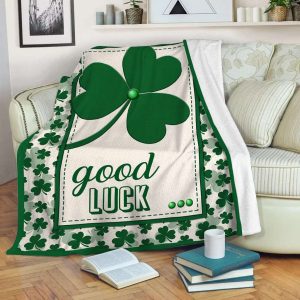 Shamrock Good Luck White Green Blanket, St Patrick’s Day Blanket