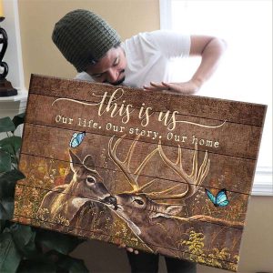 This Is Us Deer Couple Butterfly Horizontal Couple Canvas, Best Couple Gift