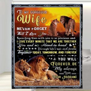 Through Life Ups And Downs Lion Couple To My Wife Blanket, Personalized Gift For Wife