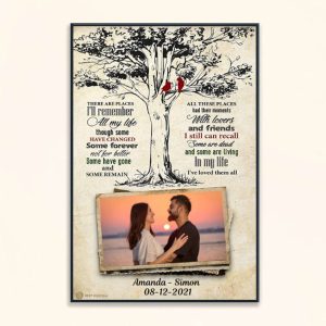 Tree Bird There Are Places I’ll Remember Couples Canvas, Custom Couple Gifts