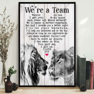 We Are A Team Lion And Lioness Couples Canvas, Custom Couple Gifts