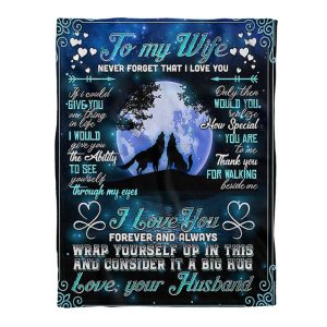 Wolf Couple Moon Light Love Quotes To My Wife Blanket, Personalized Gift For Wife