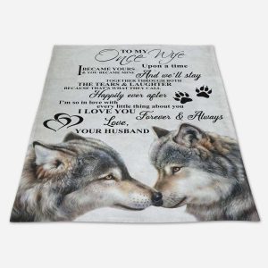 Wolf Couple Together Through Both To My Wife Blanket Personalized Gift For Wife 3