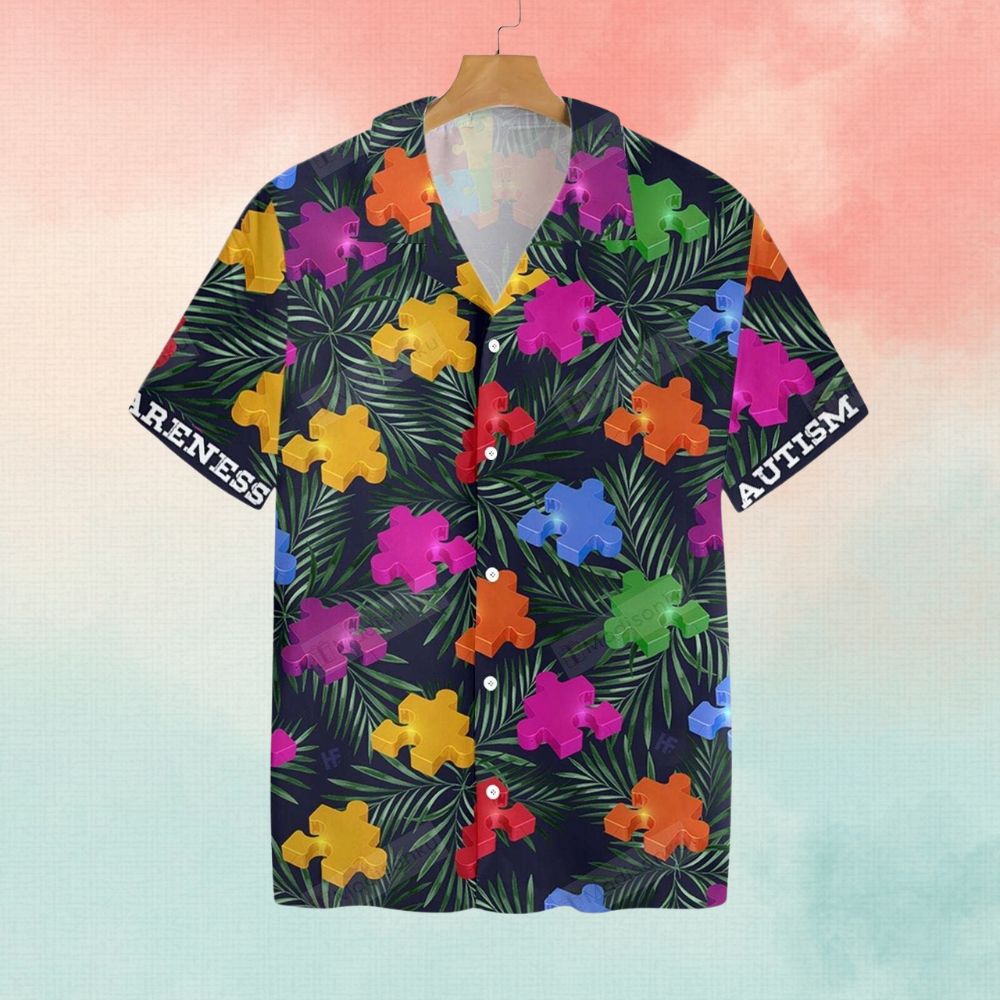 Autism Awareness Puzzle Piece Color Aloha Hawaiian Shirt - Autism Awareness Shirt Designs